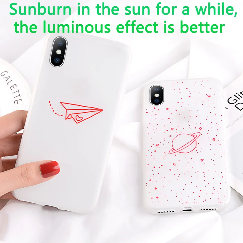 USLION مضيئة السيليكون حقيبة لهاتف أي فون 7 6 6 s 8 زائد X XR XS ماكس XS الكرتون الحب القلب نجوم الهاتف حالات لينة غطاء من البولي يوريثان الحراري كوكه