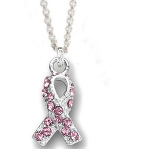Rhodium Tone Breast Cancer Awareness Pink Ribbon Necklacein Pendant Necklaces from Jewelry