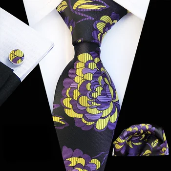 

3 Pcs/Set 3.15" Men's Formal Ties Set Designer Peony Floral Cravat Tie with Cufflink Pocket Square