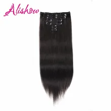 Alishow Clip In Hair Extensions 18″-24″ 100% Real Human Hair 7Pcs 120g/Set #1B Natural Black Clip Remy Hair Straight Dark Brown