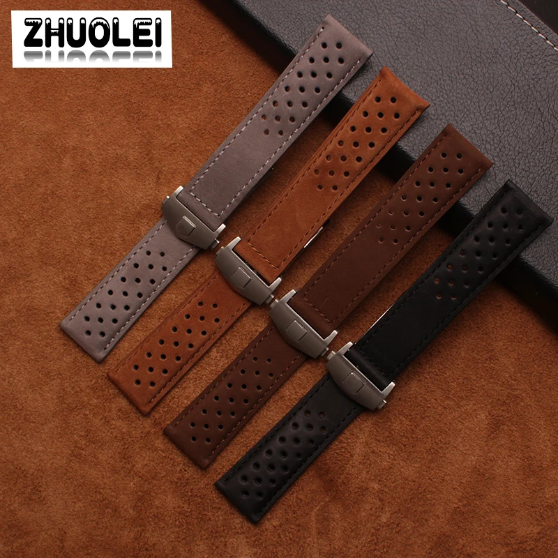 

Zhuolei Quality genuine leather watchband 22mm new pattern scrub strap brown watch accessories bracelet