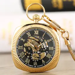 Новое поступление 2019 Роскошные Механические карманные часы ручной работы золото/черный/серебро квадратной формы с открытым лицом