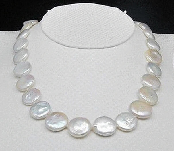 

FREE SHIPPINGNatural 12-13MM White SOUTH SEA Coin Pearl Necklace 17" AAA
