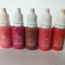 5 шт., набор чернил для татуажа, 15 мл/бутылка(1/2 OZ) перманентного макияжа губ micropigment темно-красного, розового и темно-красный цвета краски