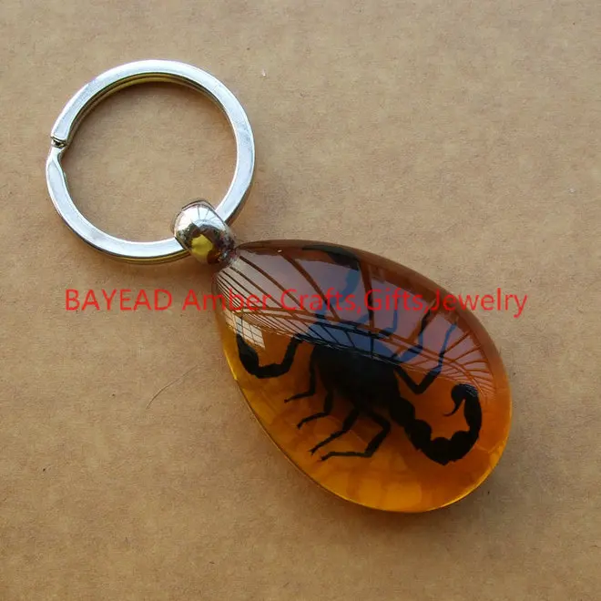 Real Black Scorpion in Amber Resin Keychain 45*30*15mm key ring