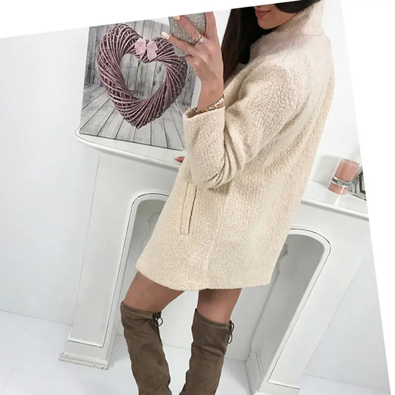 Women Winter Woolen Coat Autumn Casual Solid Color Long Sleeve Pocket Single-Breasted Suit Collar Pink Long Coat Abrigos Fashion (24)