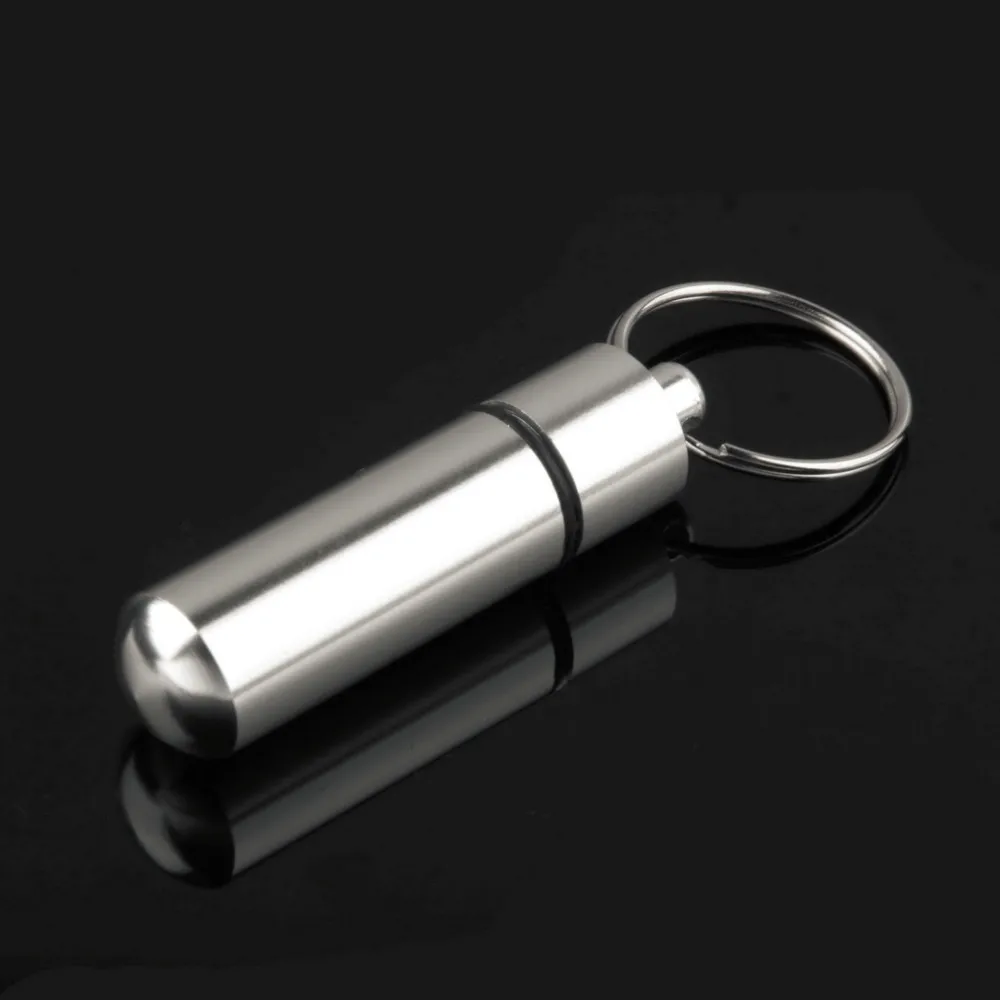 Mini Portable Waterproof Aluminum Silver Pill Box Pill Case Bottle Cache Drug Holder Container With Key-Chain Key Holder