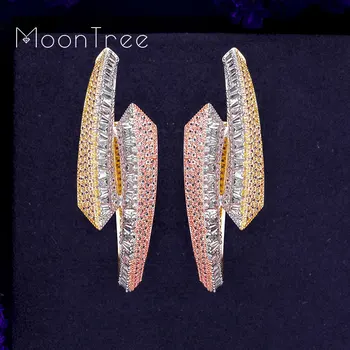 

MoonTree Luxury Brand Big Earrings 3 Tone Ear Drops Copper Material CZ Stone Micro Pave Setting Ladies Earring Jewelry For Women
