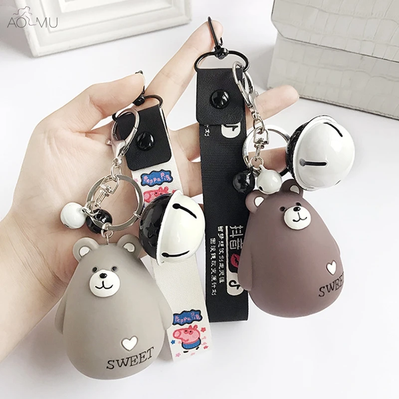 

AOMU Bear Rabbit Make A bi-bi Sound Pinch Gray Bell Bag Accessories Key Chain For Women Girls Pendant Trinket Keychain Keyring