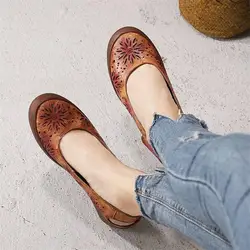 2019 г. женские летние туфли высокого качества из натуральной кожи на низком каблуке с цветочным узором женские удобные сандалии H85-946