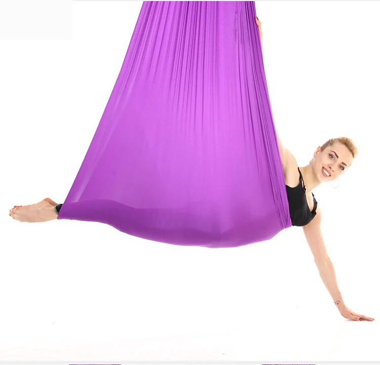 Премиум шелковая ткань Летающая воздушная Йога Комплект гамака для продажи - Цвет: Фиолетовый