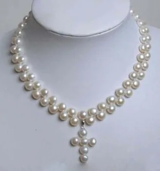 

free shipping Jewelr Engaging White Freshwater Pearl Necklace CROSS PENDANT