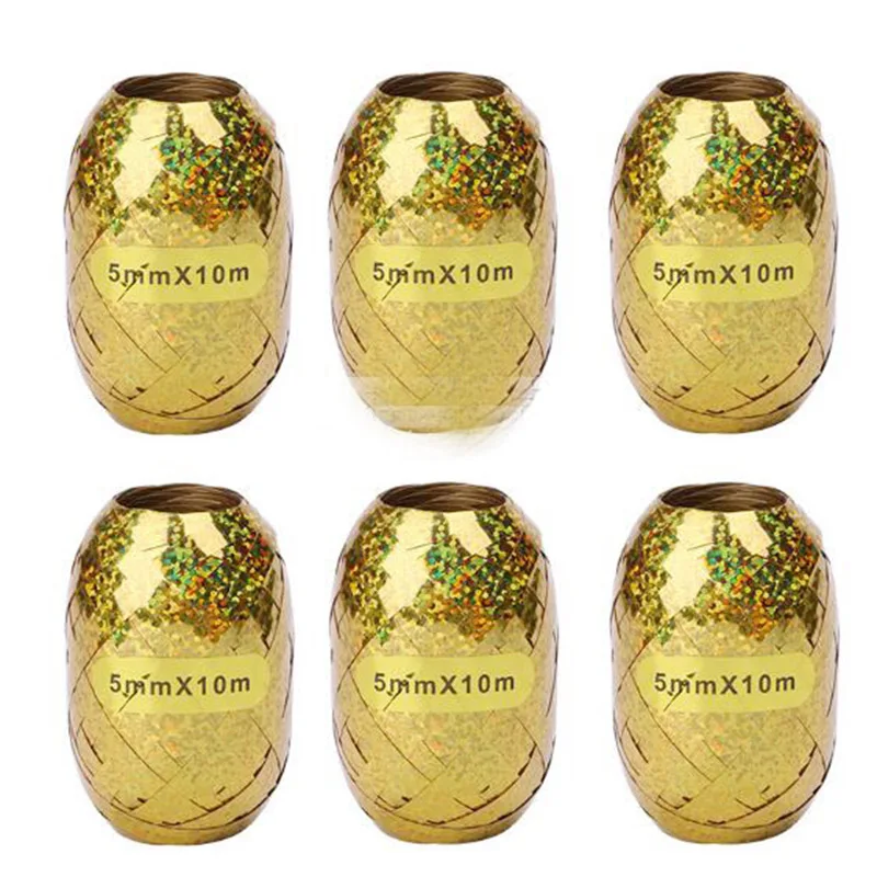 

6pcs/lot Gold Foil Latex Balloon Laser Curling Ribbon Wedding Gifts Birthday Party Decoration DIY Balloon Accessories 5mm X10m