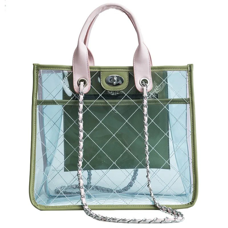 

Ms. new wave of large capacity transparent laptop shoulder bag Korean high quality PVC vertical chain Messenger bag