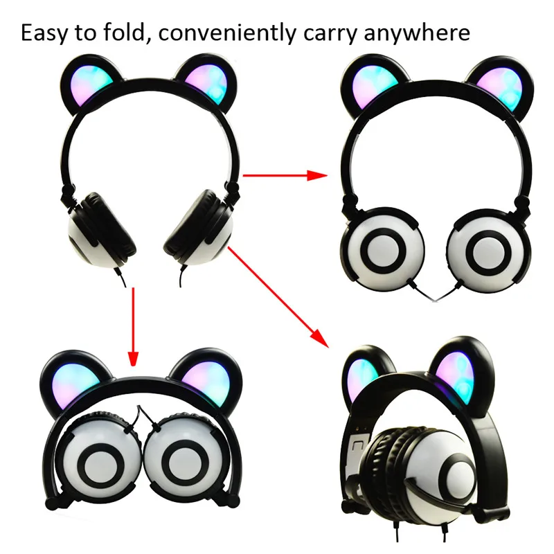 headphones наушники для телефона медведь ухо с светодио дный свет мигает гарнитура