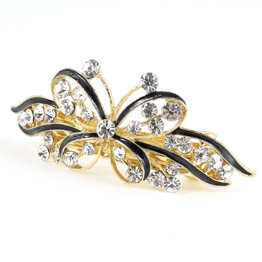 

YOST-Woman Gold Tone Metal Black Butterfly Rhinestone Hair Clip Hairpin
