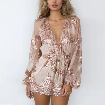 

2019 Paillette Deep V Sleeve Short Dress Lin Tai Pants Streetwear Women Slim Women's Clothing Summer Plus Size Flash Dresses