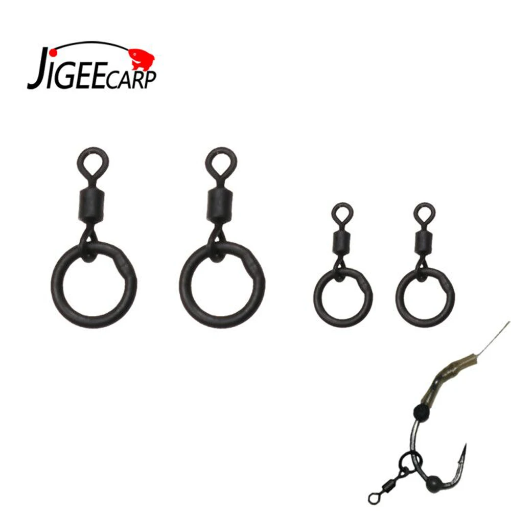 

JIGEECARP 50PCS Carp Fishing Matt Black Swivel Quick Change Flexi Ring Swivels Micro Hook Ring Link Ring with Rolling Swivel S L