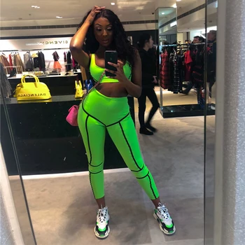 

two piece set tracksuit women 2019 Summer New Arrivals Fashion style neon green tank tops and pants matching sets outfits