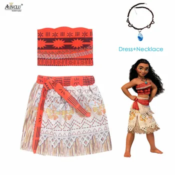 

Moana Girl Summer Dress with Necklace Kids Adventure Outfit Children Princess Beach Party Cosplay Costume Vaiana swimsuit Bikini