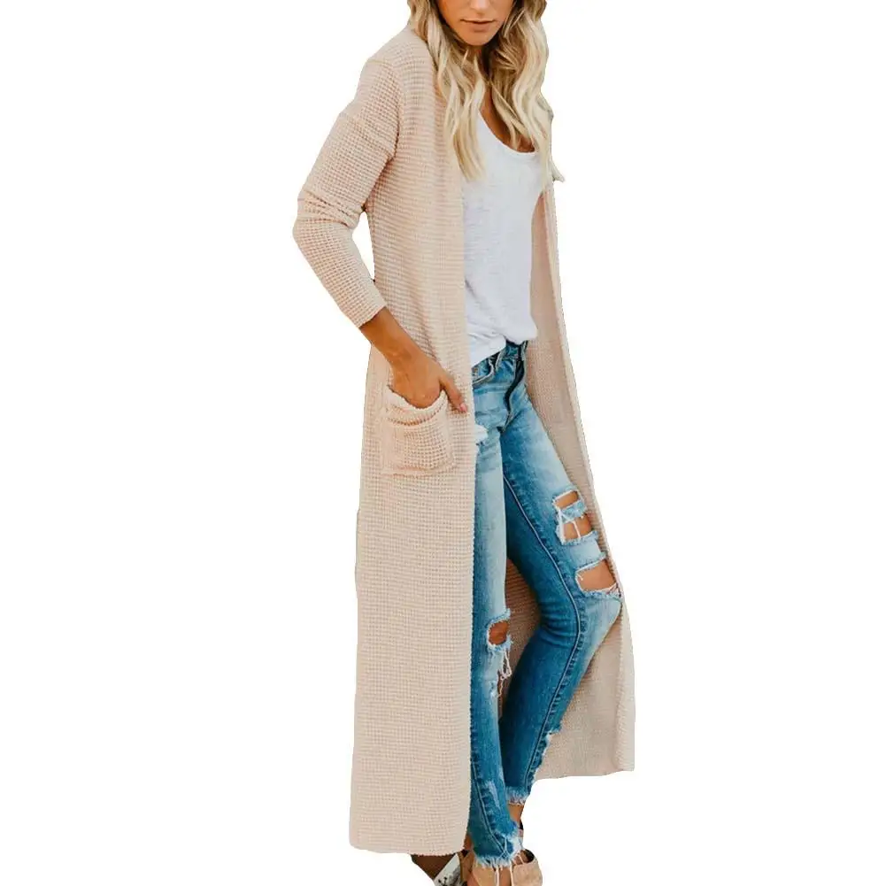 

Women Pocketed Long Sleeve Solid Color Knitwear Duster Cardigan Coat