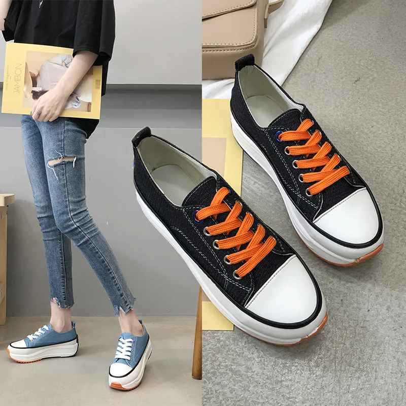 

Canvas shoes female 2019 tide shoes spring new Korean version of the color before the tie flat bottom wild white shoes.