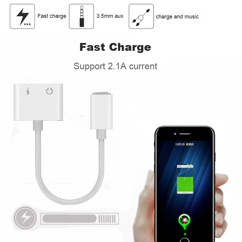 Aux Audio Charger Adapter for iPhone 7 8 Plus X XS MAX XR 2A Charging Aux Audio 2 in 1 3.5mm Jack Earphone Headphone Adapter
