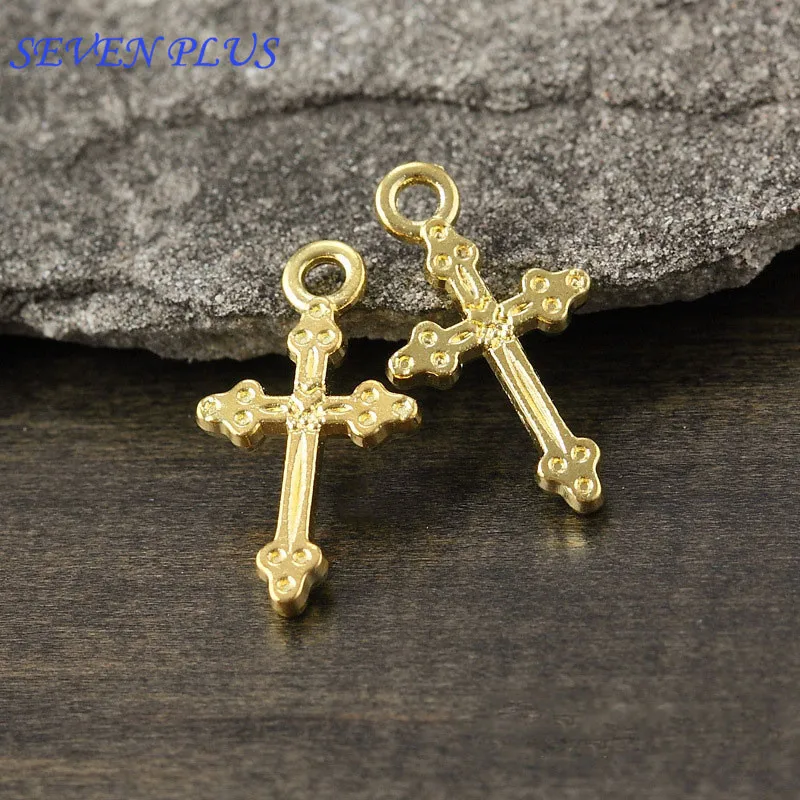 

High Quality 20 Pieces/Lot 11mm*21mm Religious Charm Diy Jewelry Making Gold Cross Crucifix Charms