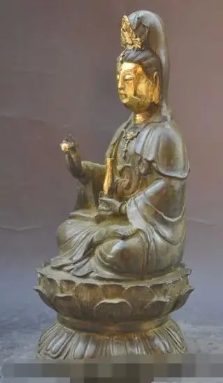 

S06086 10"china buddhism temple bronze gilt kwan-yin GuanYin Bodhisattva buddha statue
