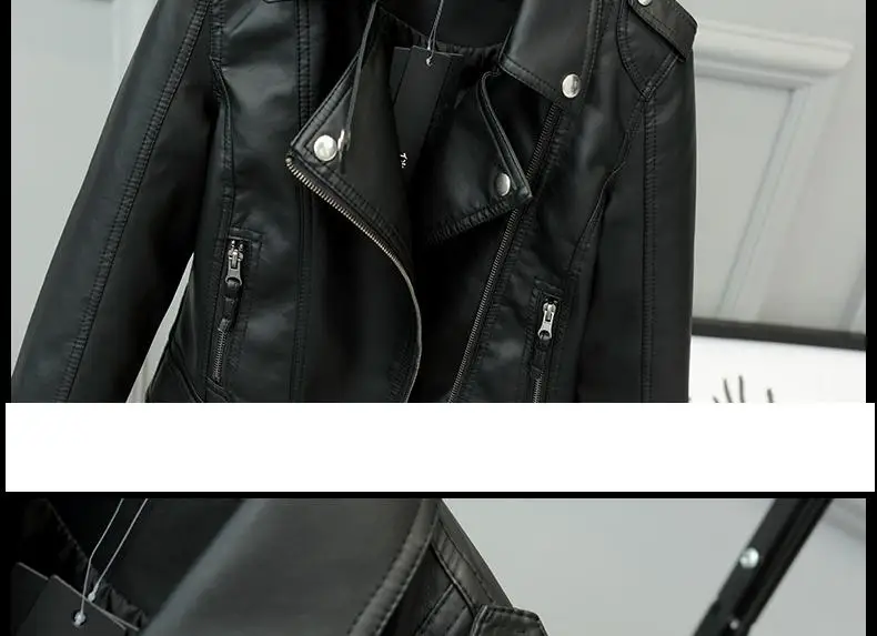 Fitaylor New Spring Autumn Women Short Faux PU Jacket Slim Fashion Punk Outwear Motorcycle Leather Jacket Casual Coat