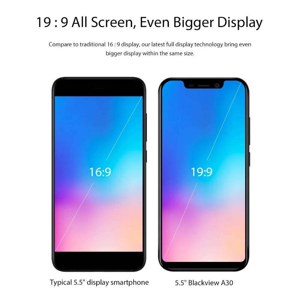 Blackview A30 3G Face ID Mobile Phone 5.5inch Android 8.1 Smartphone Quad Core 19:9 Full Screen Mob