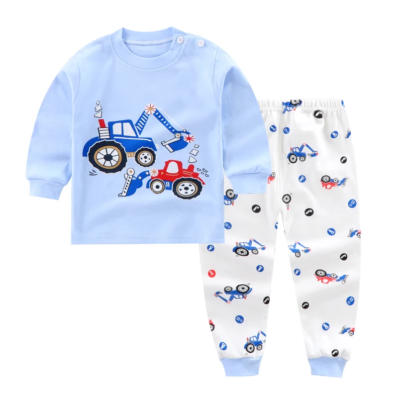  Baby Pajamas Sets Cartoon Cotton Boys Sleepwear Autumn Spring Girls High Waist Long Sleeve Tops+Pan