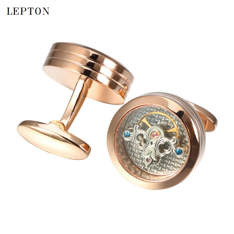 Lepton Exquisite Tourbillon Movement Cufflinks For Mens Wedding Groom Watch Steampunk Gear Mechanism Cuff links Relojes gemelos