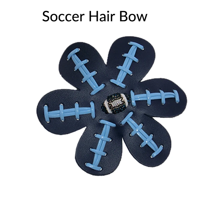 Софтбол Бейсбол Футбол кожа заколки цветы Seamed волосы луки 9 цветов - Цвет: soccer blue