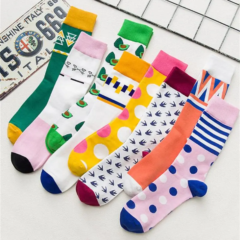 

Japanese Novelty Cotton Women Socks Avocado Personality geometric pattern Cartoon Kawaii Funny Happy Socks For Couple Gift