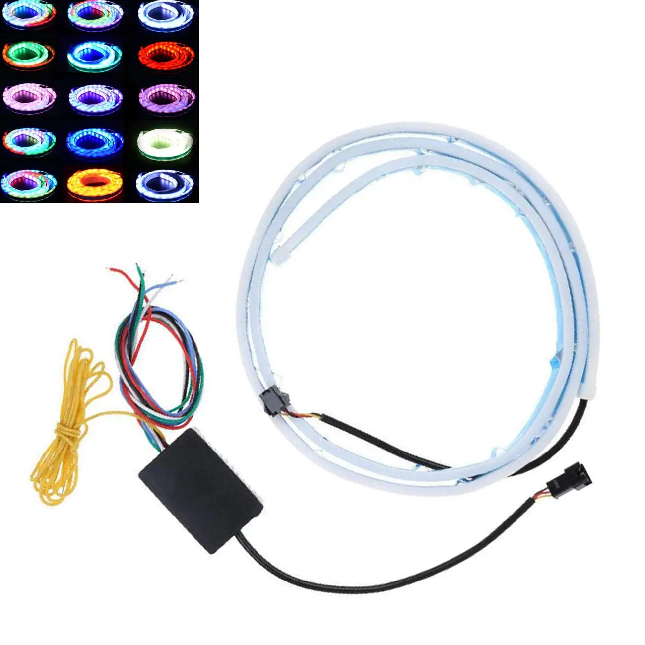 

12V 120cm Flexible Rgb Led Strip Flow Type Tailgate Turning Signal Lights Bar Trunk Lamp Wireless Remote Control Waterproof
