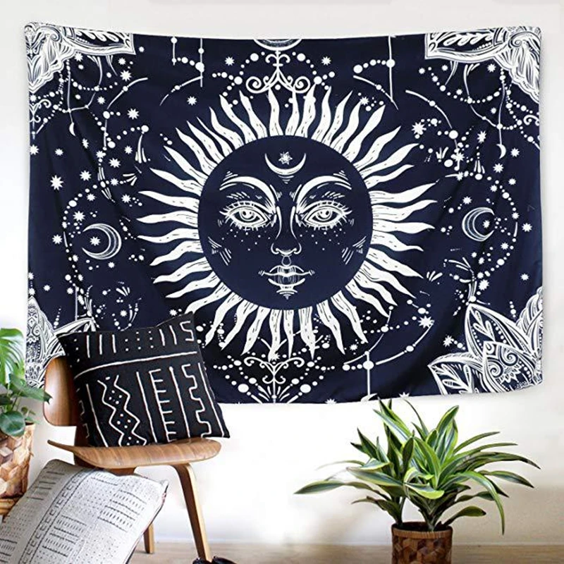 

Psychedelic Black Sun God Apollo Boho Style Astrology Tapestry Ouija Magic Witchcraft Mysterious Psychic Divination Wandkleed