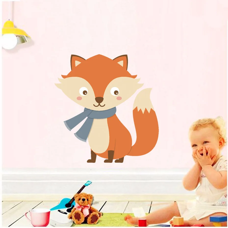 Lovely Fox Squirrel Bear Wore scarf Wall stickers Room Decor Art Vinyls Decals for Children Kids Bedroom Living Room Home Mural (5)