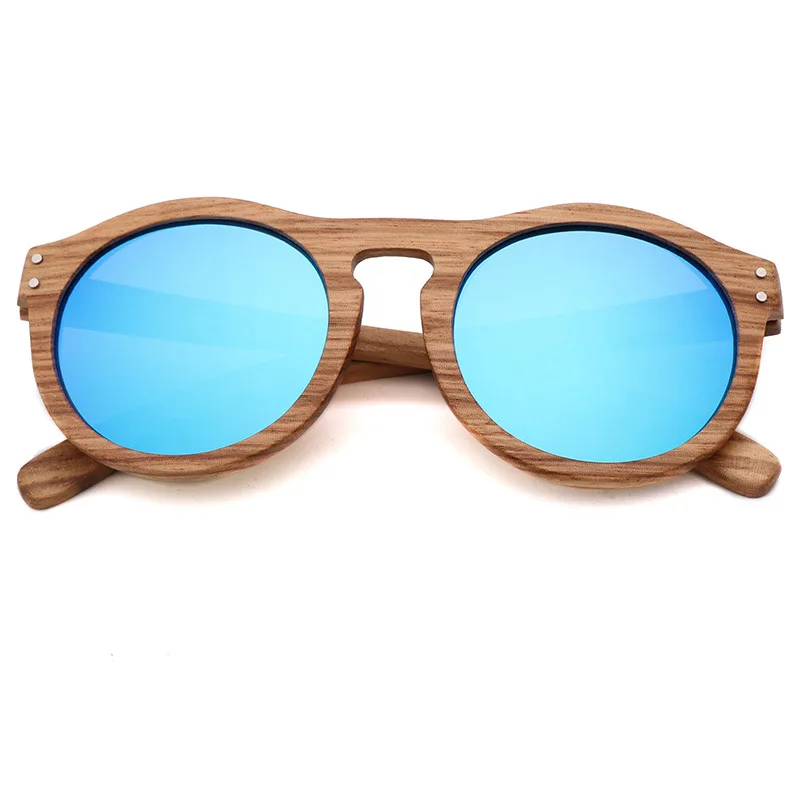 Vintage Women Round Wooden Sunglasses Polarized Mens Sun Glasses Brand Designer Zebra Wood - Цвет линз: C3 Blue