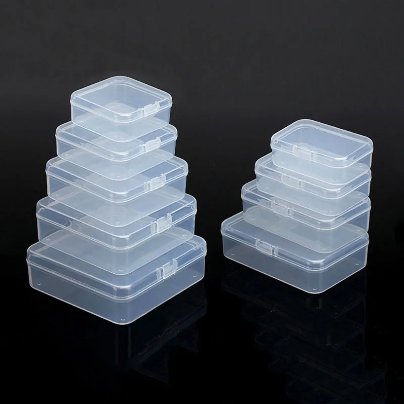 Clear Plastic Storage Box with Hinged Lid Jewelry Display Beads Container Case 