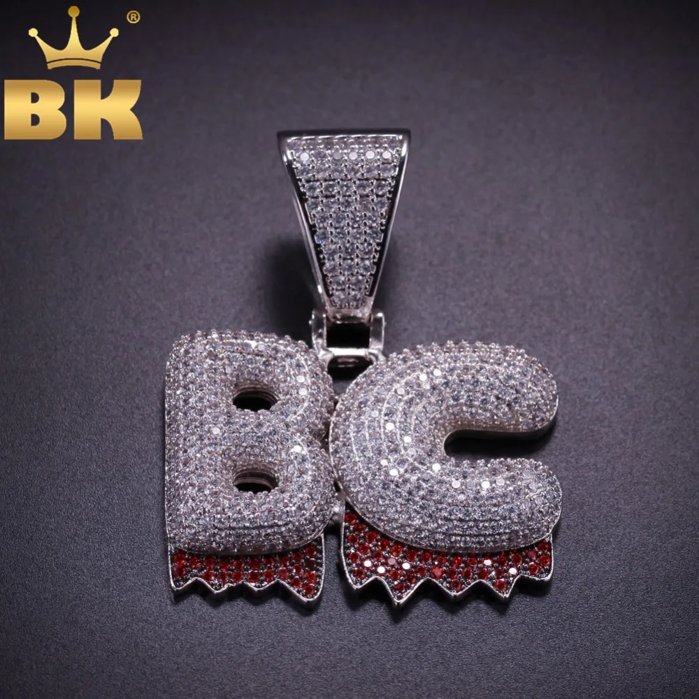 

THE BLING KING Custom Pendant Colored Cubic Zirconia White Red Blue Green Drip Bubble Initial Letters Words Name OEM LINK