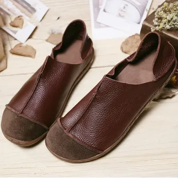 

Women Genuine Leather Flat Shoes Vintage Soft Hand Made High Quality Women Flats Casual Shoes Solid Women Slip on Loafers New