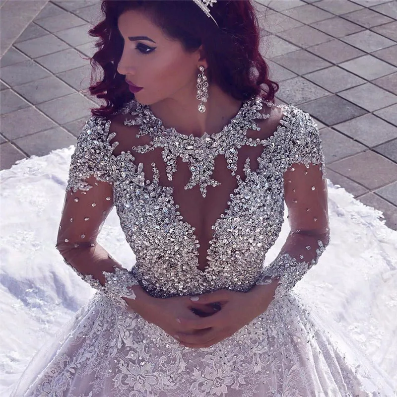 Роскошное свадебное платье Vestido De Noiva с длинным рукавом 2019 бальное бисером Дубай