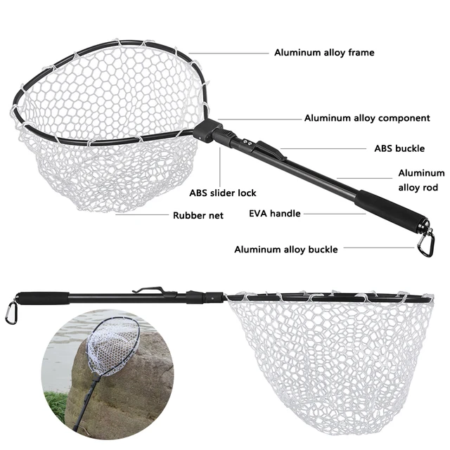 Telescopic Fishing Net, Landing Net of Aluminum Alloy Frame, Small Rubber  Mesh, Magnetic Clip Lanyard, Fly Fishing Net - AliExpress