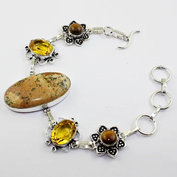 

Jaspers & Citrines & Tiger Eye Bracelet Silver Overlay over Copper , 21 cm, B1992