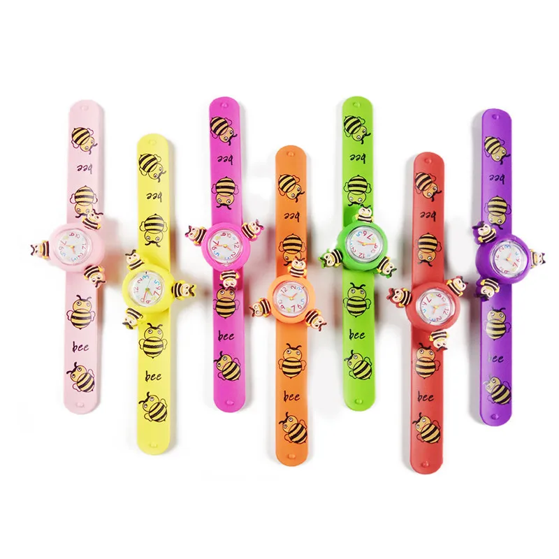 

Cartoon Bee Rotate Gyro Children's Watch Silicone Slap Wristwatch 3D Creative Watchband Quartz Sports Kids Watch Boy Girls Clock