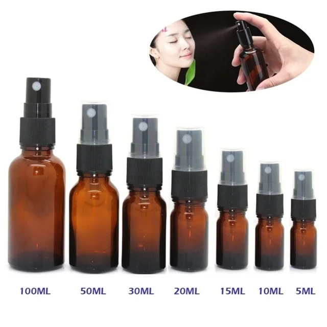 5/10/15/20/30/50/100ml Portable Amber Glass Essential Oil Spray Bottles Mist Sprayer Container Travel Refillable Bottle Brown