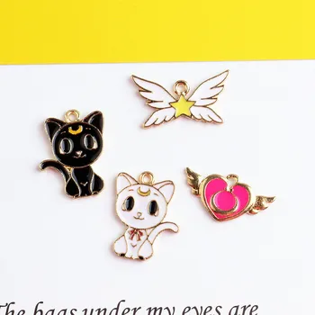 

2017 New 30pcs/lot alloy drop oil gold-color animals cartoon cats/hears/wing shape jewelry pendants diy finding locekt charms