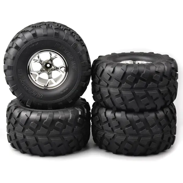Special Offers Rc Big Foot Tire 4Pcs 12mm Hex RC Bigfoot Rubber Tires Rim For HSP 1:10 Racing Climbing Car 3004