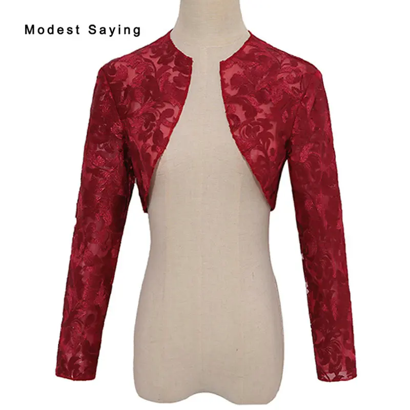 Buy Real Elegant Dark Red Lace Wedding Boleros 2018